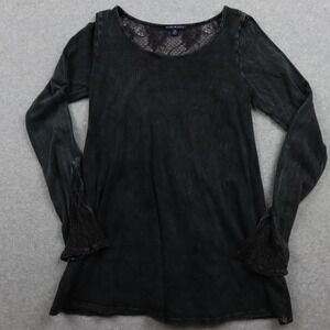 Basil Lola Top Womens XS Scoop Neck Floral Lace Back Casual Black Long Sleeve